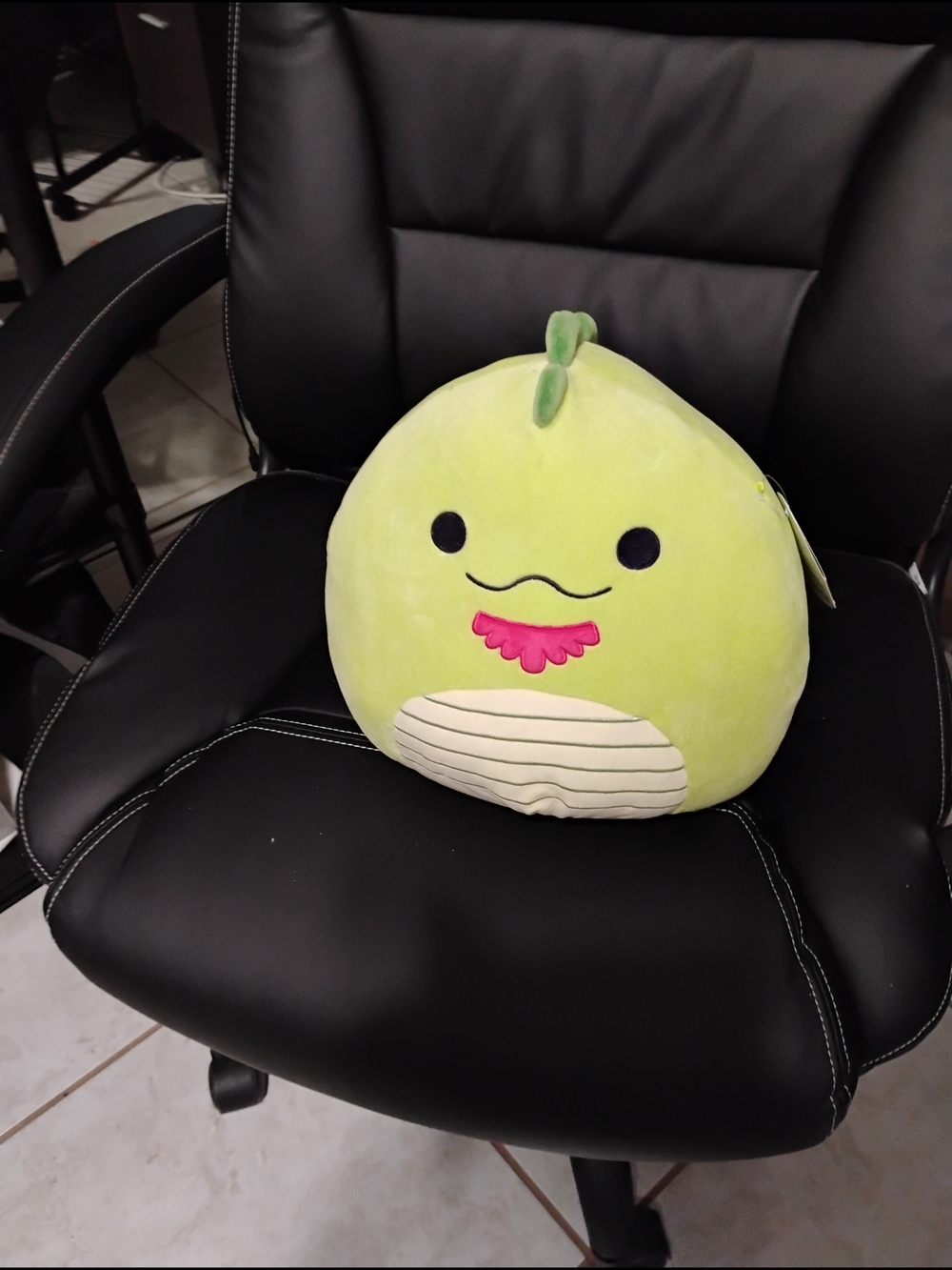 Squishmallows Lime Green Round Plush Pillow with Pink Accent Vee Friends